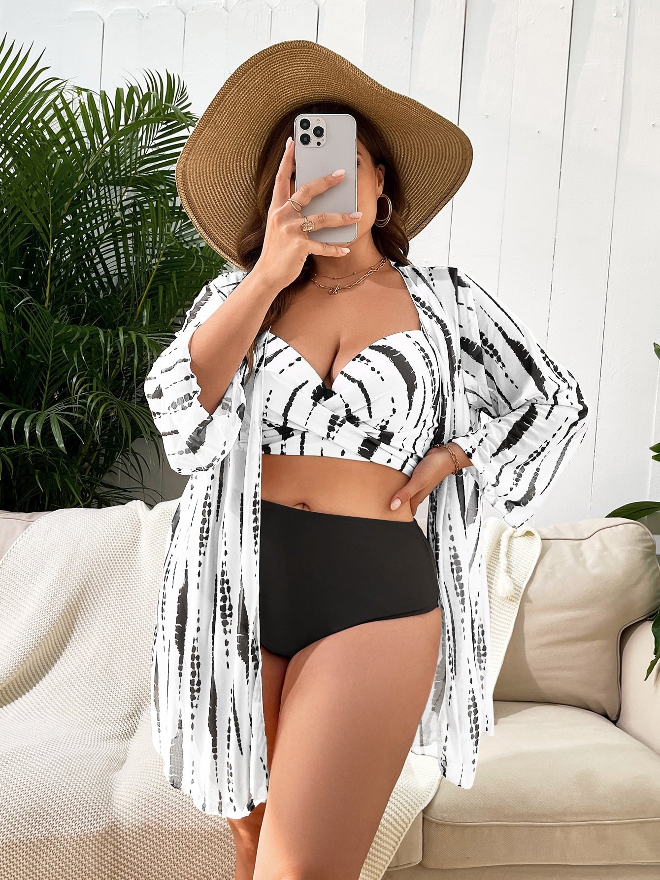 Biquíni Plus Size Tie-Dye Com Kimono
