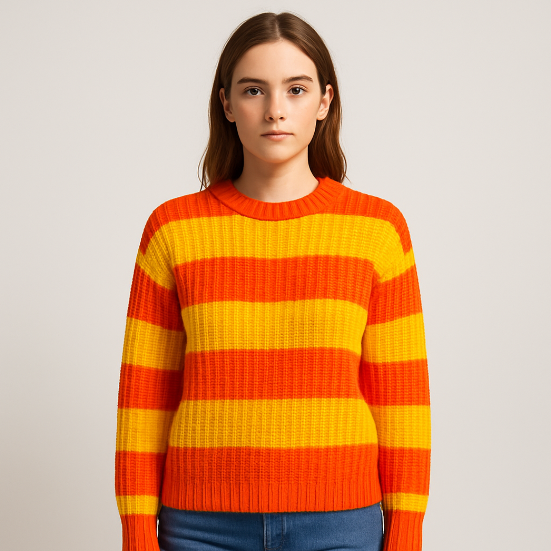 Suéter Feminino Tricot Laranja e Amarelo