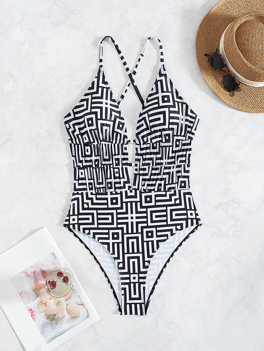 Maiô Estampado Com Recorte E Franzido