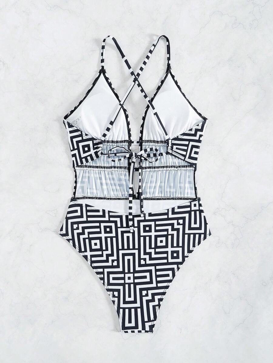 Maiô Estampado Com Recorte E Franzido