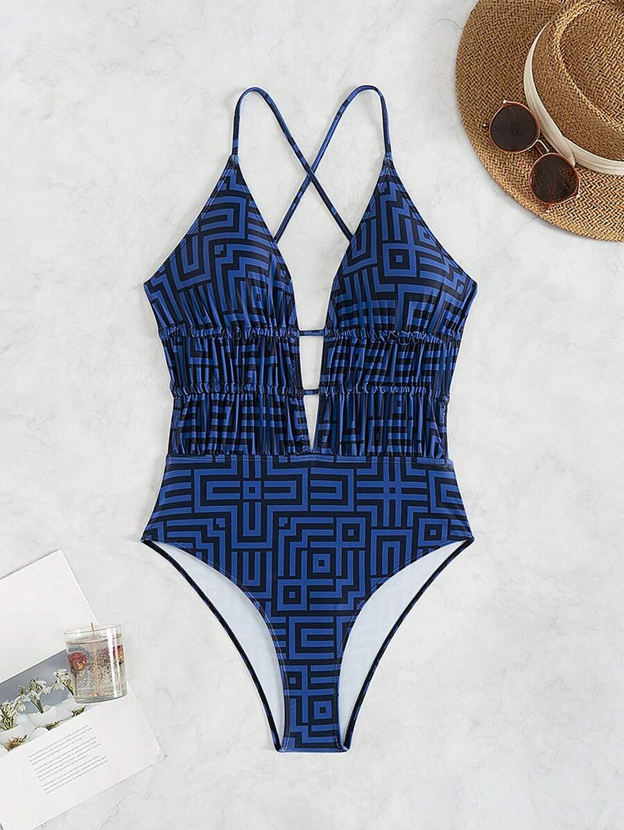 Maiô Estampado Com Recorte E Franzido