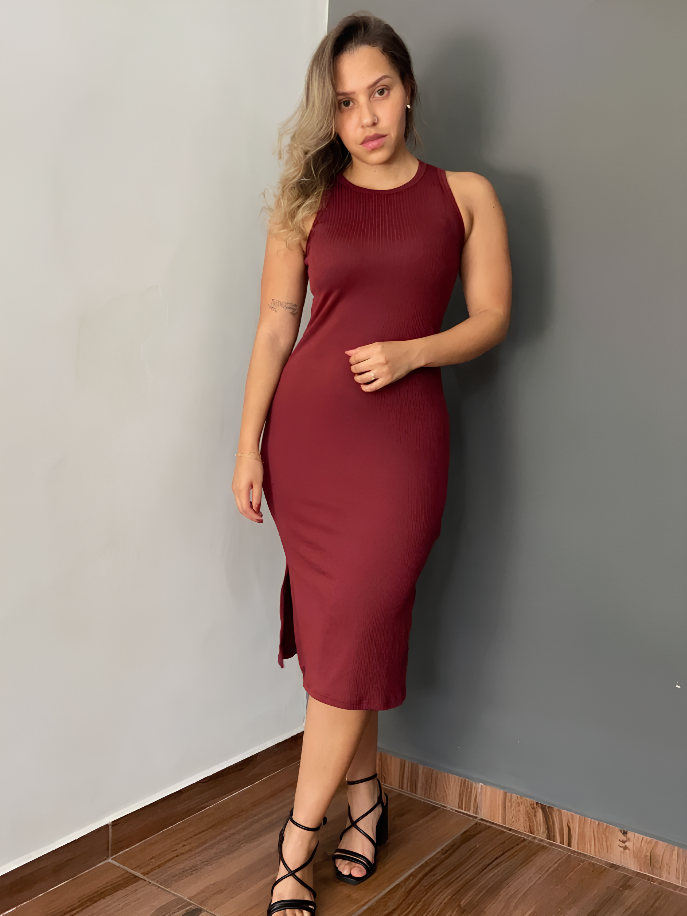 Vestido Feminino Midi Regata Marsala