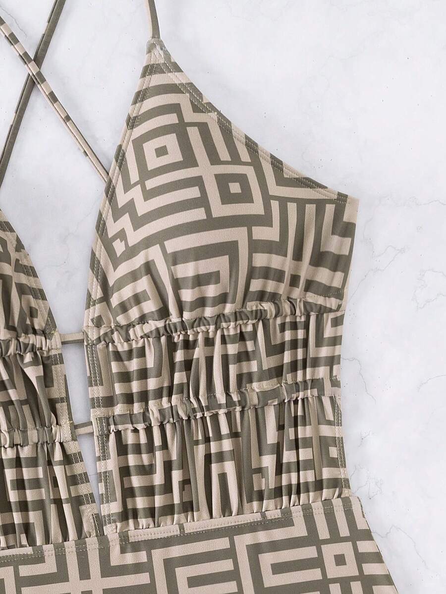 Maiô Estampado Com Recorte E Franzido