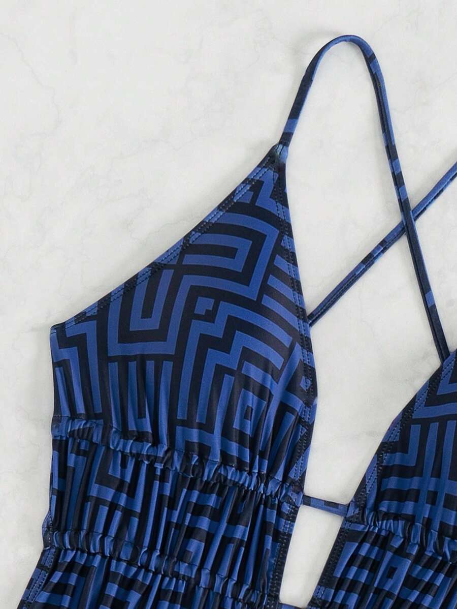 Maiô Estampado Com Recorte E Franzido