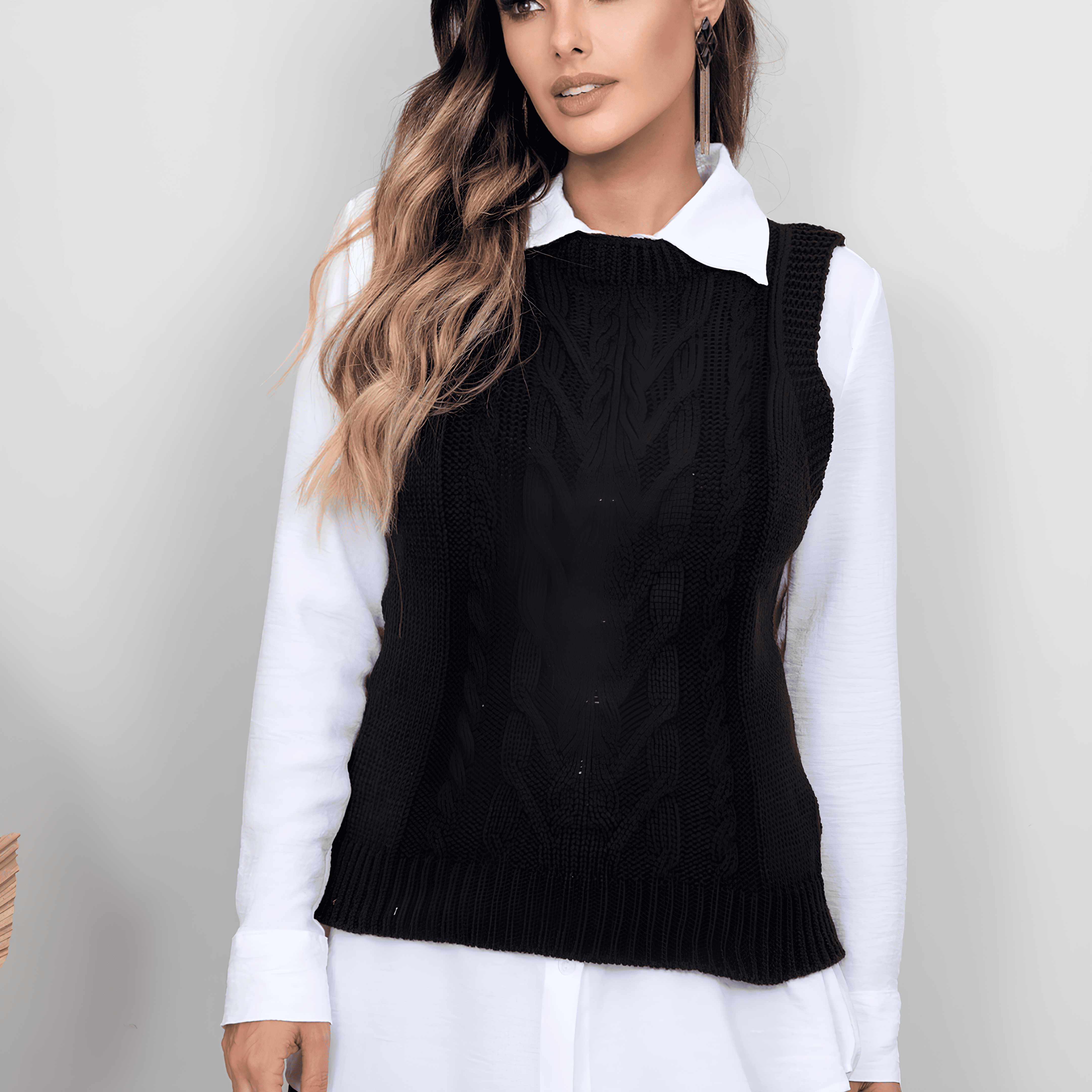 Suéter Colete Feminino de Tricot Preto