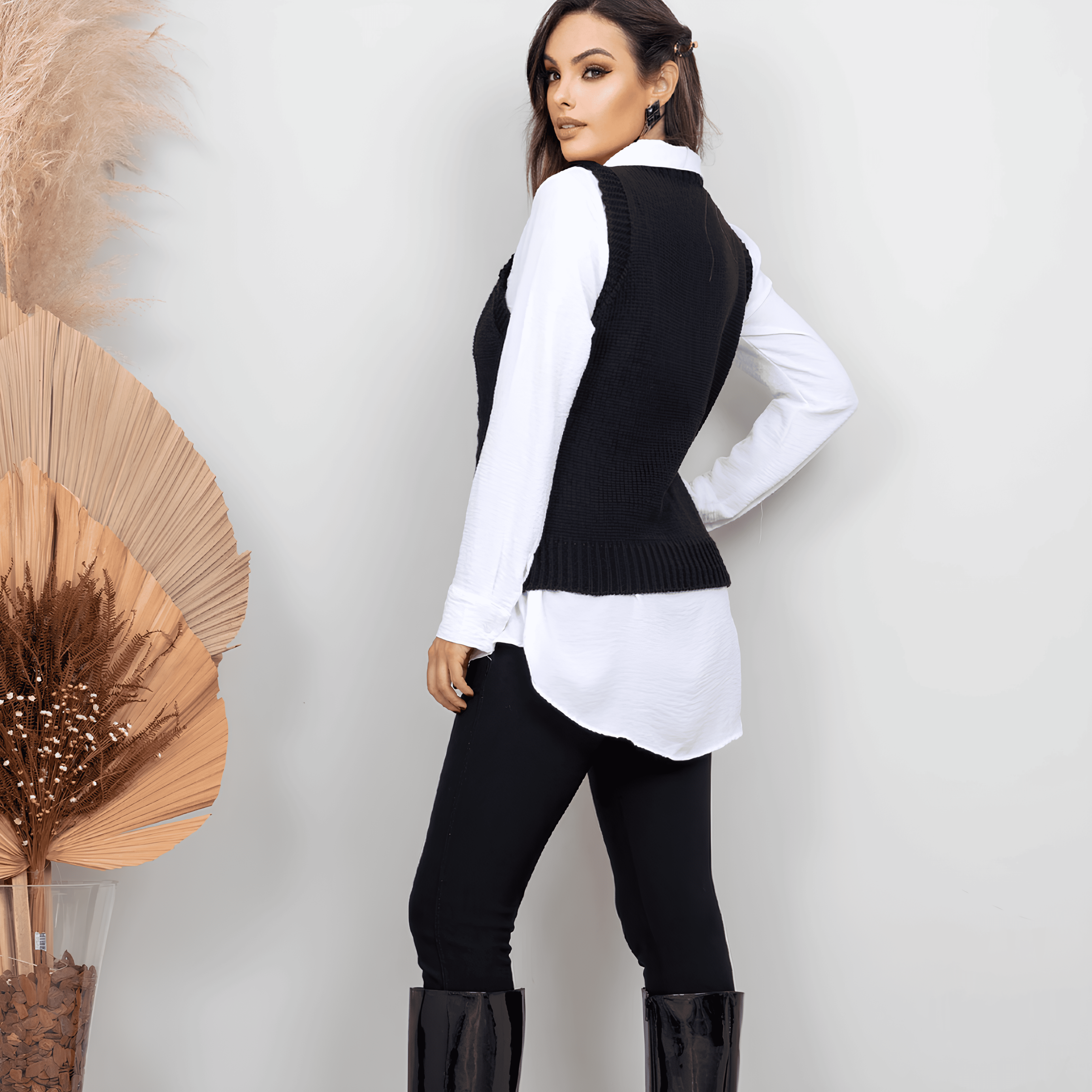 Suéter Colete Feminino de Tricot Preto