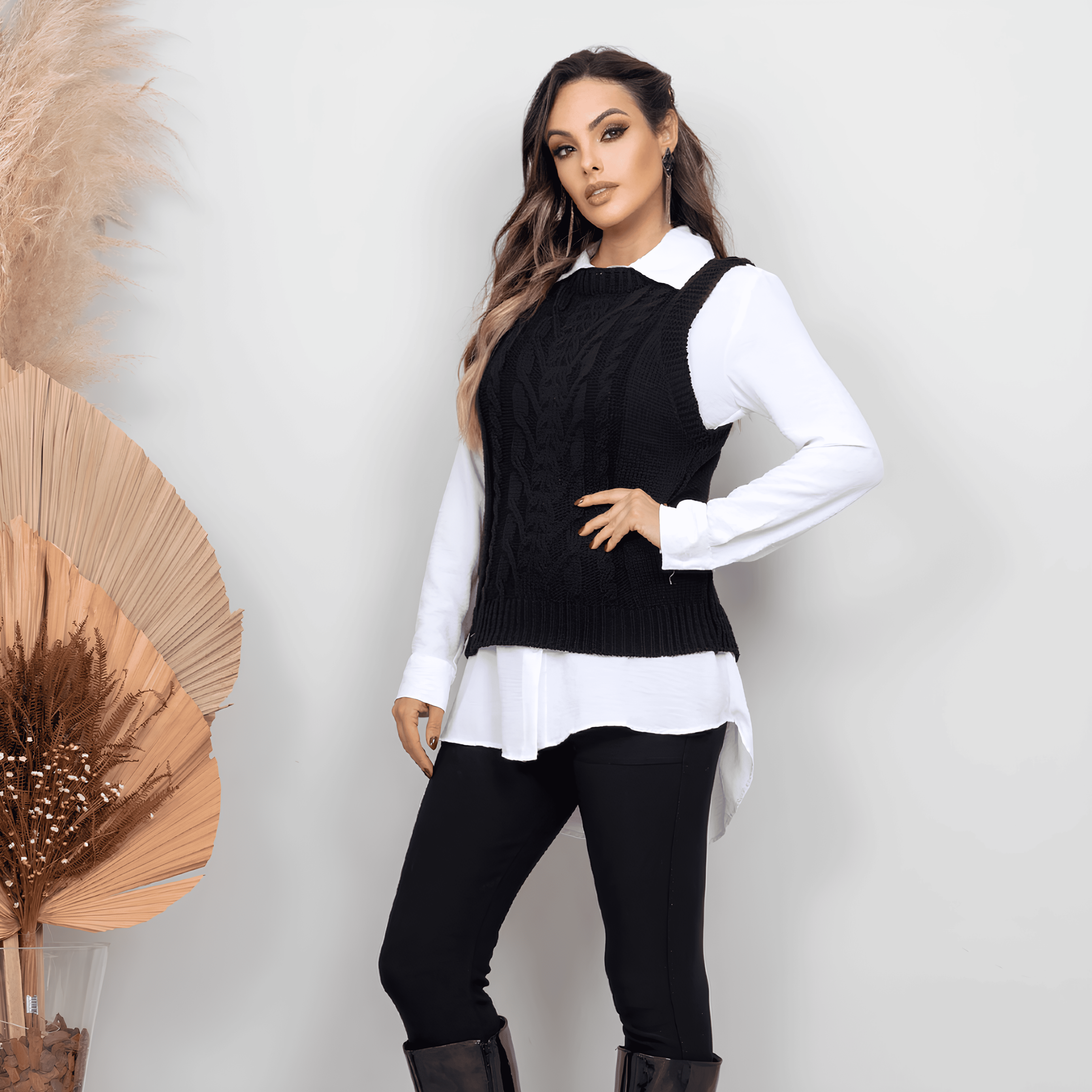 Suéter Colete Feminino de Tricot Preto