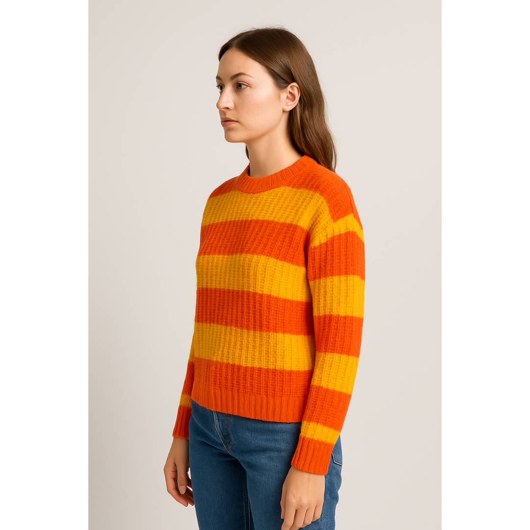 Suéter Feminino Tricot Laranja e Amarelo