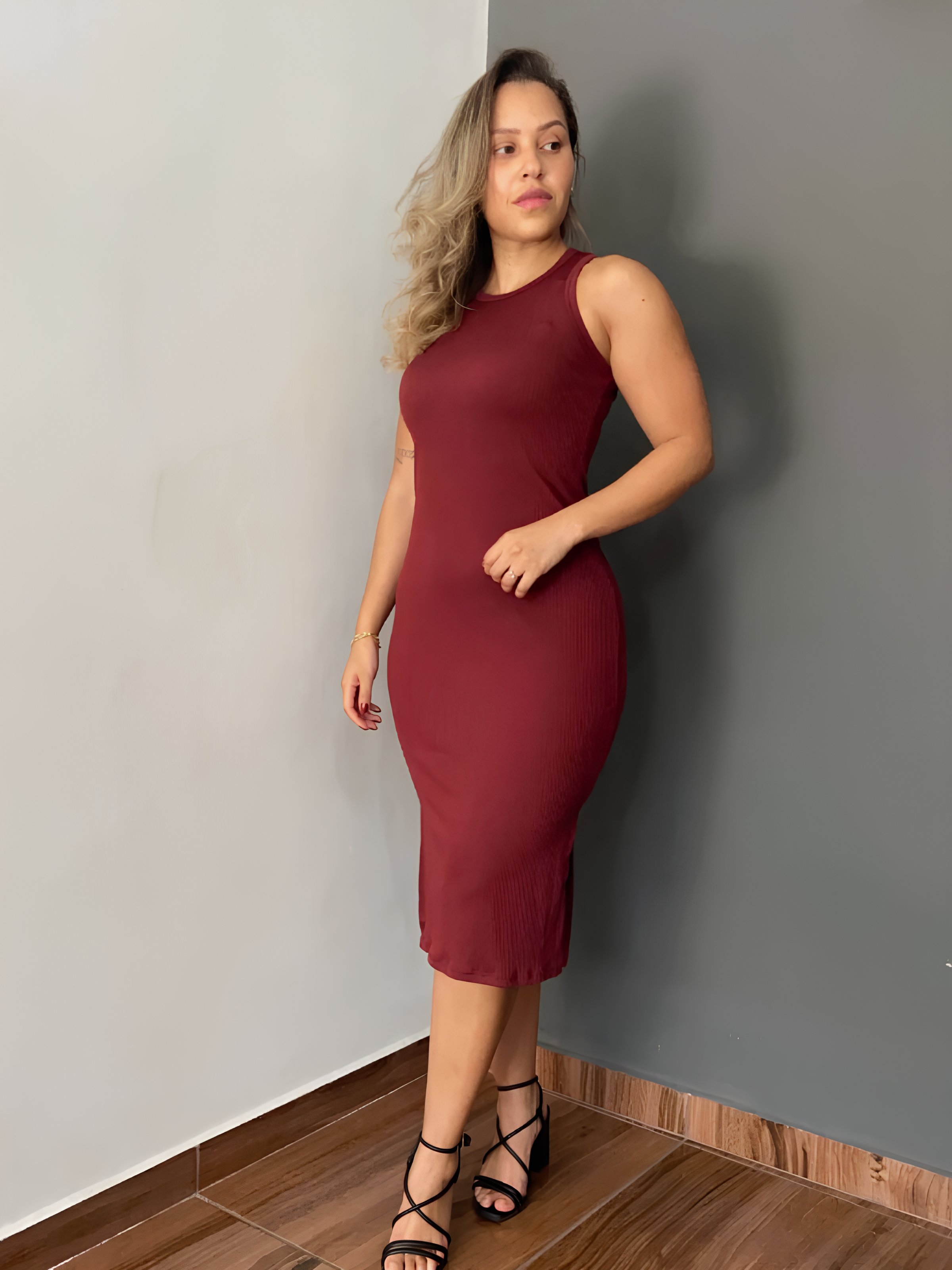Vestido Feminino Midi Regata Marsala