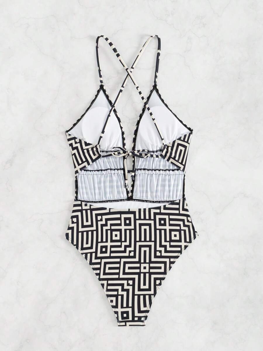 Maiô Estampado Com Recorte E Franzido