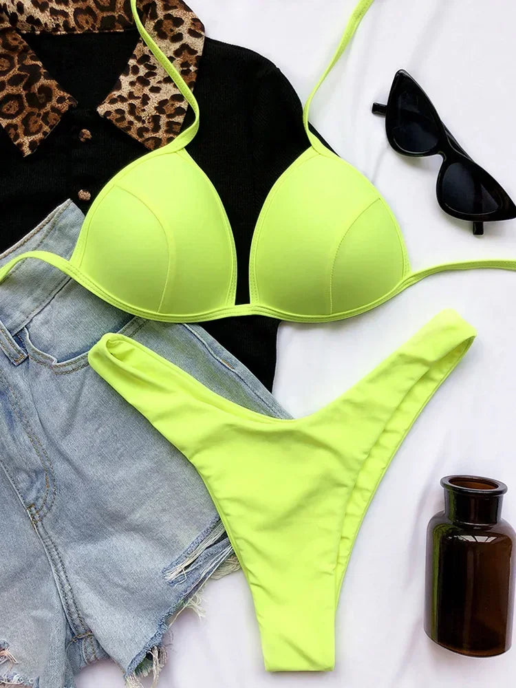 Biquíni Feminino Branco Halter com Bojo – Conjunto 2 Peças