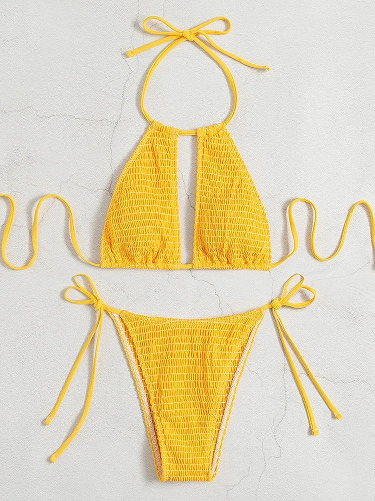 Biquíni Feminino Halter com Amarração Lateral e Recortes