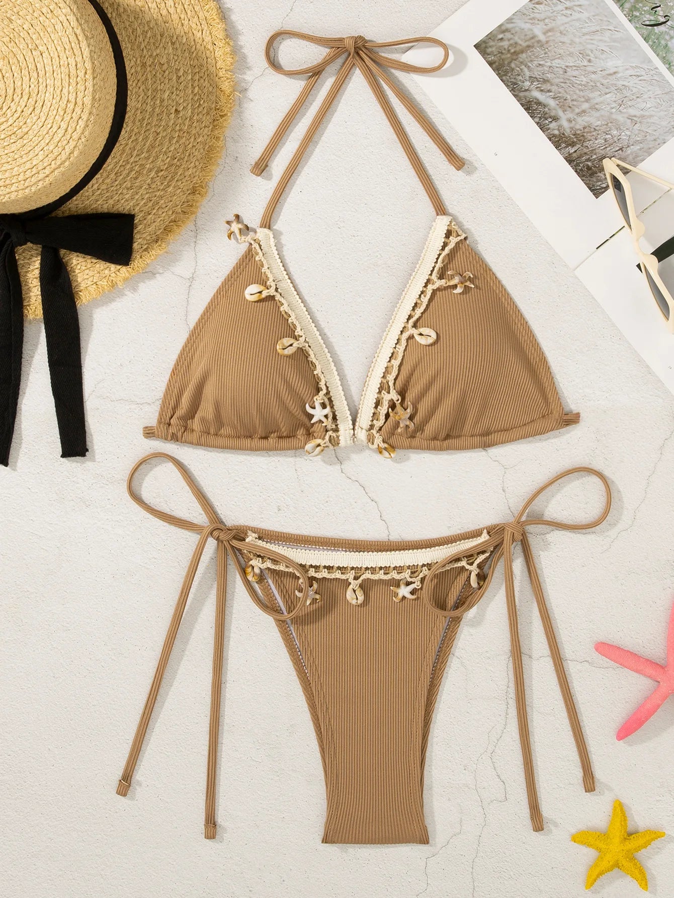 Biquíni Feminino Peachtan com Tassel – Conjunto Thong 2 Peças