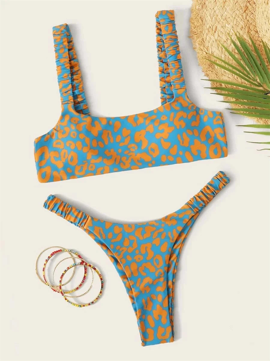 Biquíni Micro Leopardo Laranja Feminino com Bojo – Conjunto 2 Peças