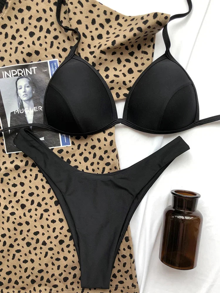 Biquíni Feminino Branco Halter com Bojo – Conjunto 2 Peças