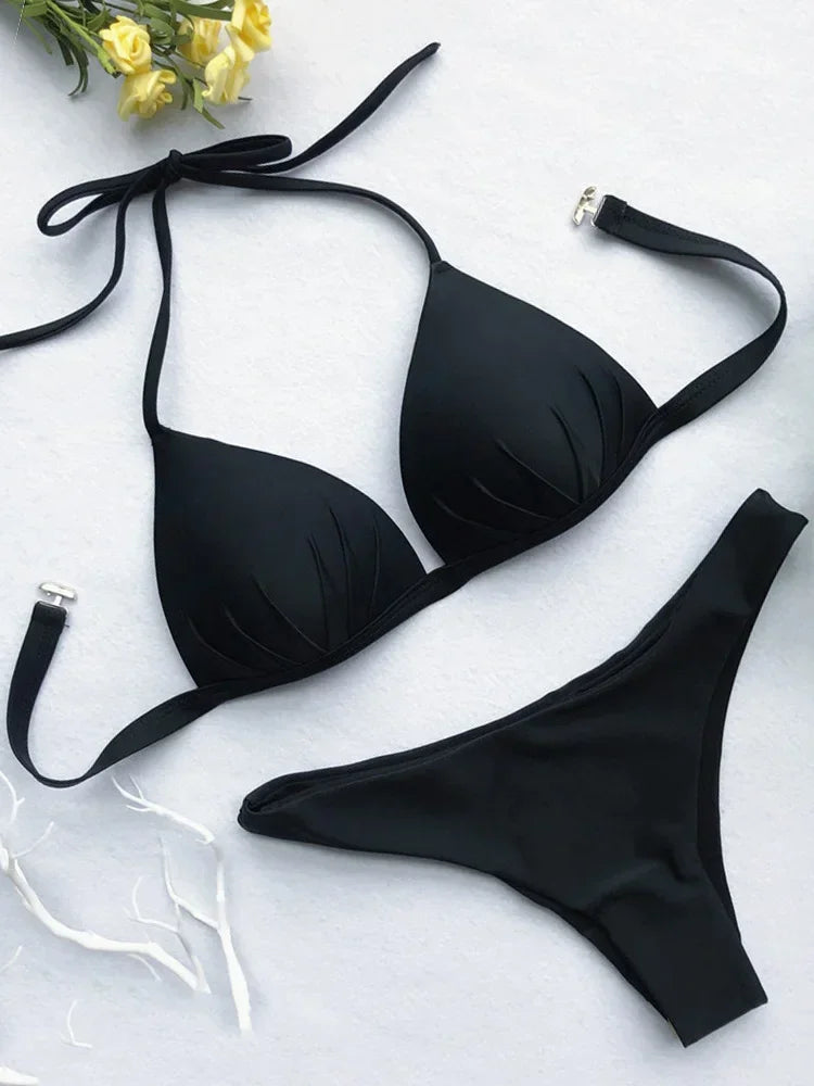 Biquíni Feminino Branco Halter com Bojo – Conjunto 2 Peças