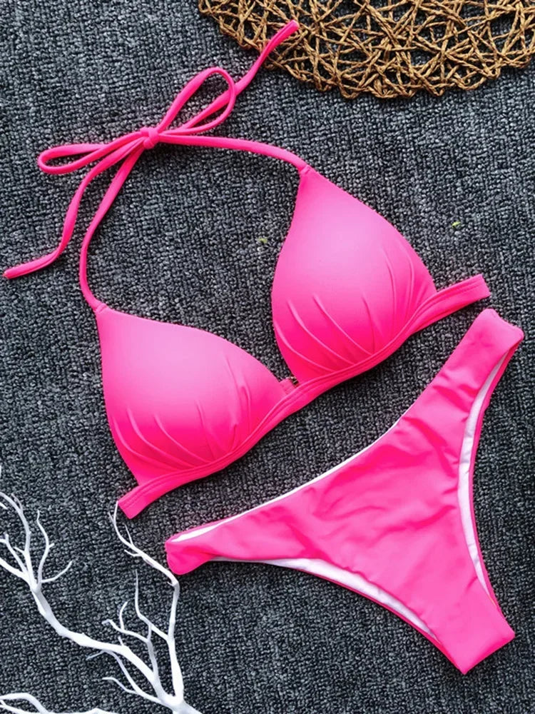 Biquíni Feminino Branco Halter com Bojo – Conjunto 2 Peças