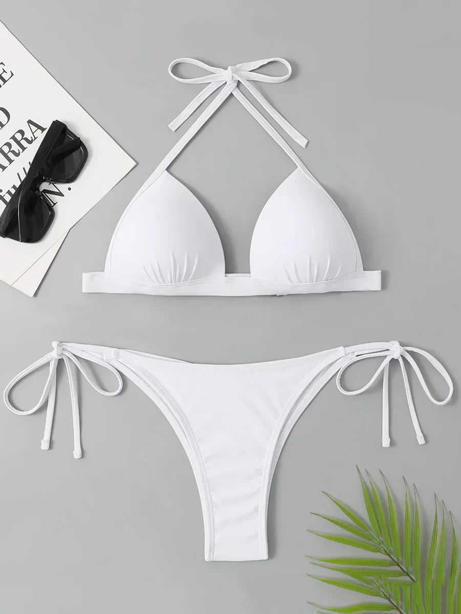 Biquíni Feminino Branco Halter com Bojo – Conjunto 2 Peças