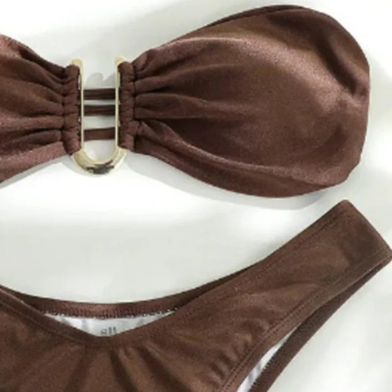 Biquíni Feminino 2025 Bandeau com Argola – Conjunto Brasileiro 2 Peças