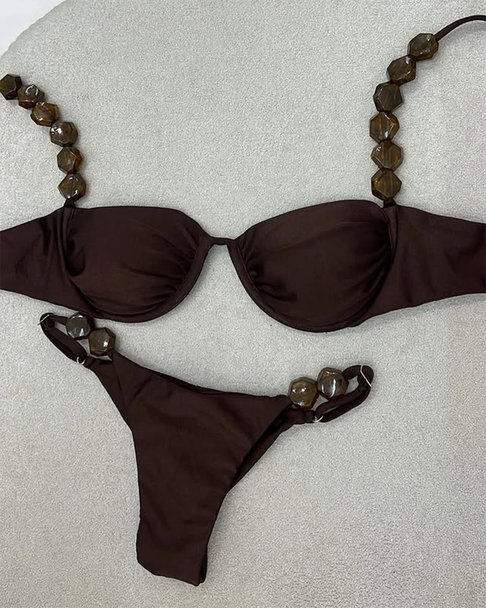 Biquíni Feminino com Estampa Dourada, Top com Aumento do Busto e Calcinha de Cintura Alta