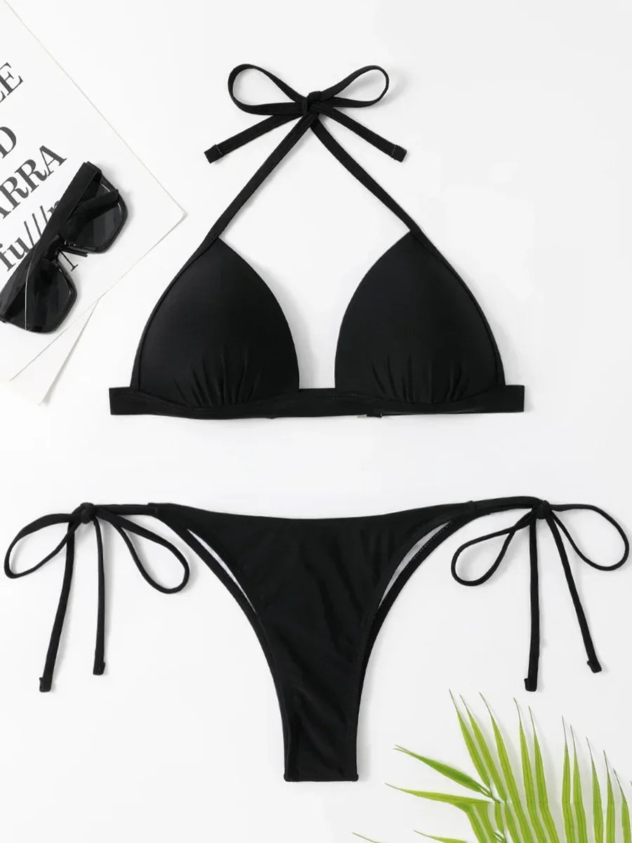 Biquíni Feminino Branco Halter com Bojo – Conjunto 2 Peças