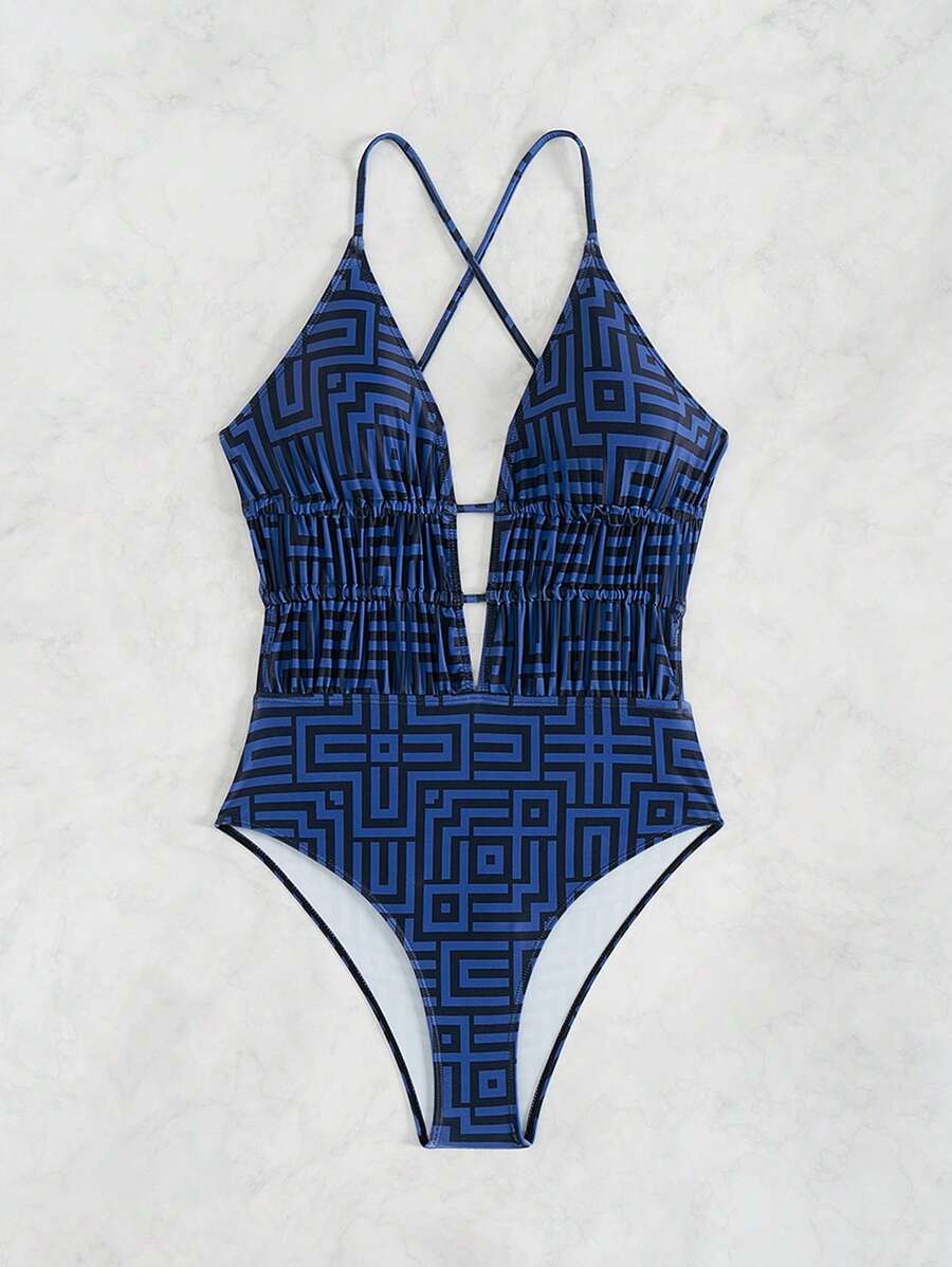 Maiô Estampado Com Recorte E Franzido