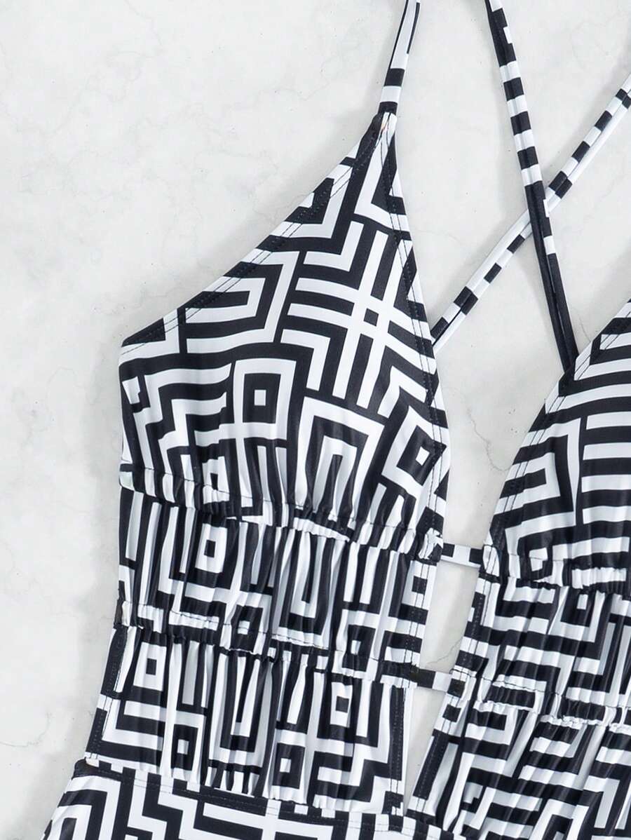 Maiô Estampado Com Recorte E Franzido