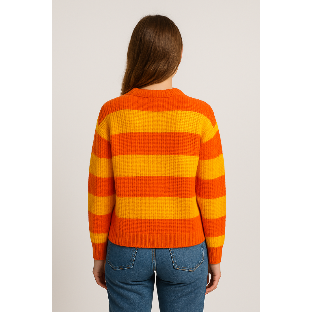 Suéter Feminino Tricot Laranja e Amarelo