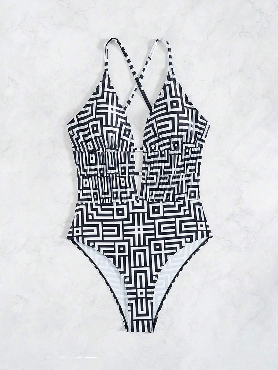 Maiô Estampado Com Recorte E Franzido