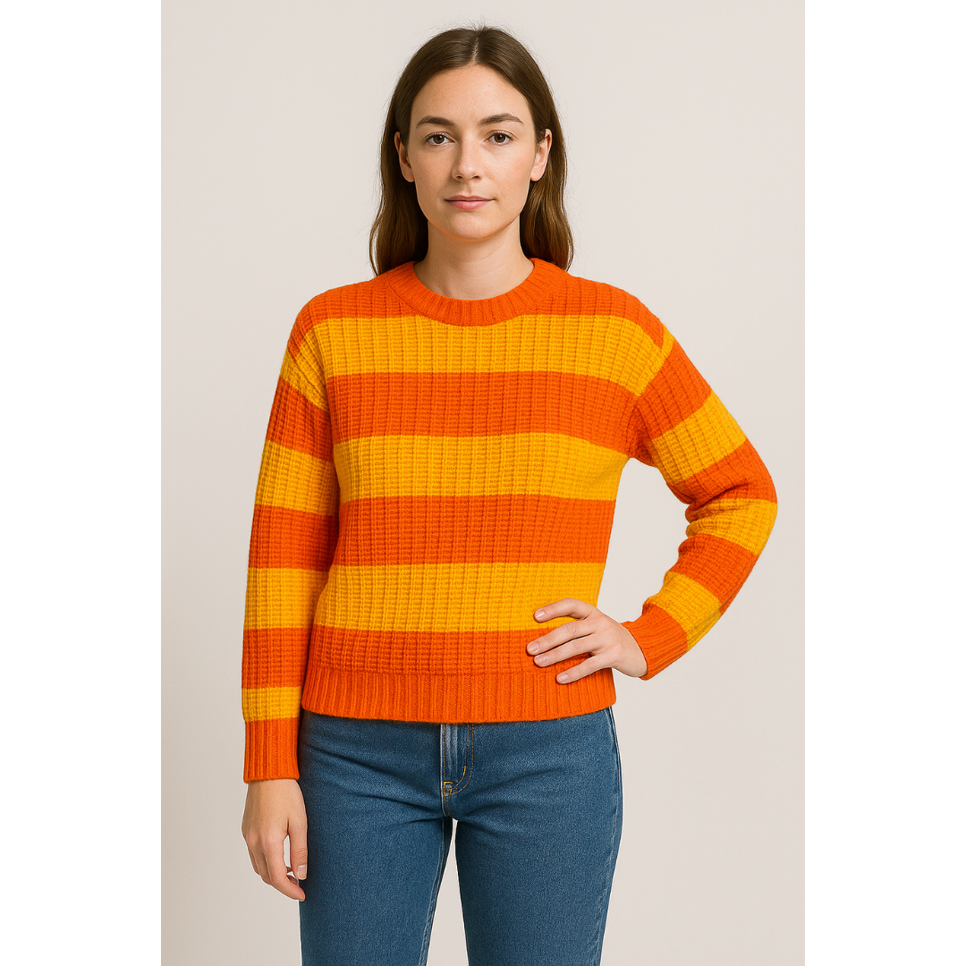 Suéter Feminino Tricot Laranja e Amarelo