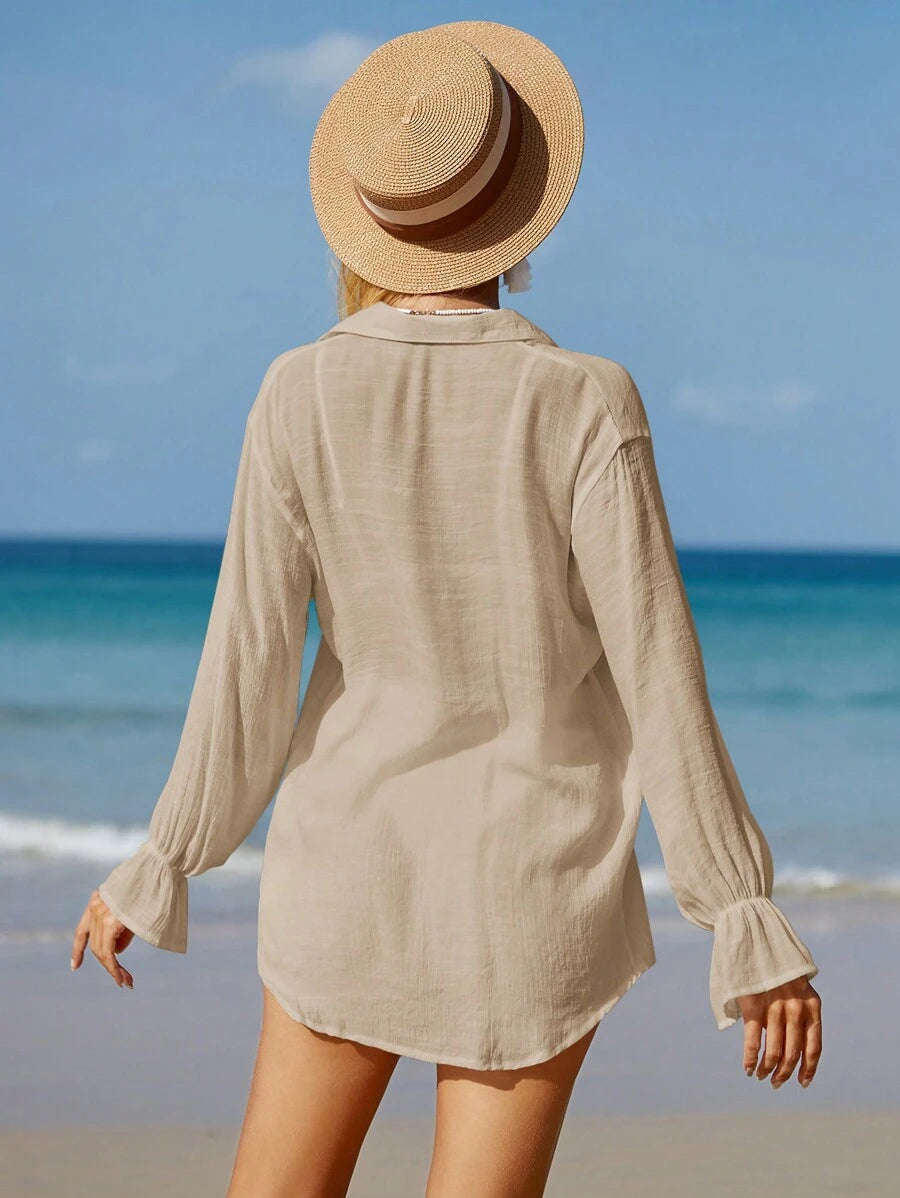 Conjunto Saída Semitransparente Ombros Caídos