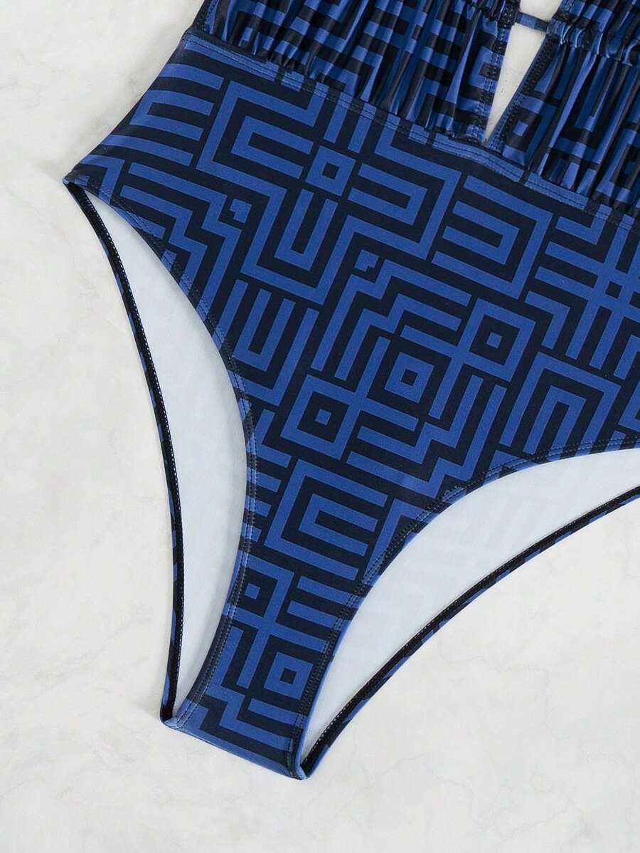 Maiô Estampado Com Recorte E Franzido