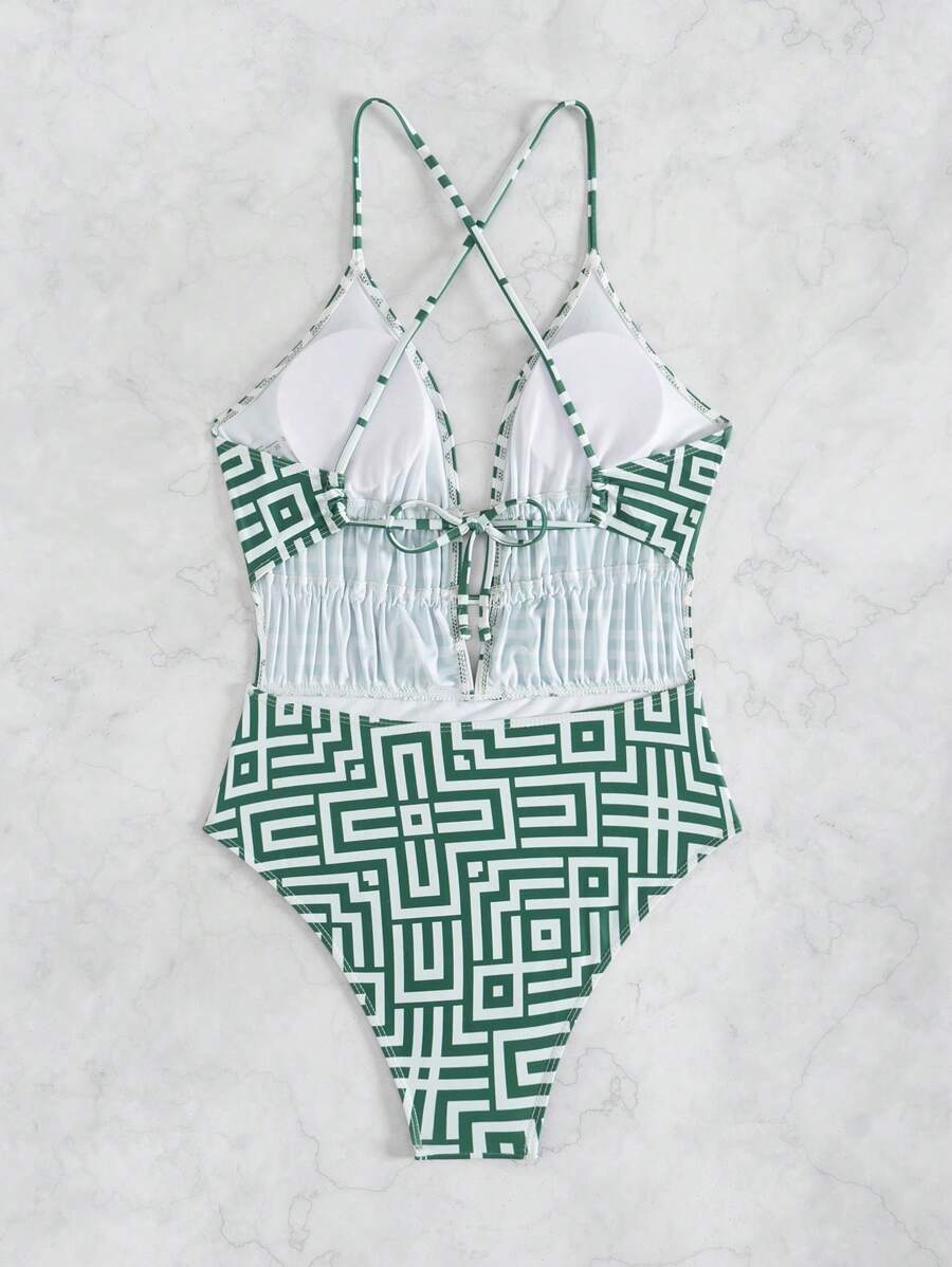 Maiô Estampado Com Recorte E Franzido