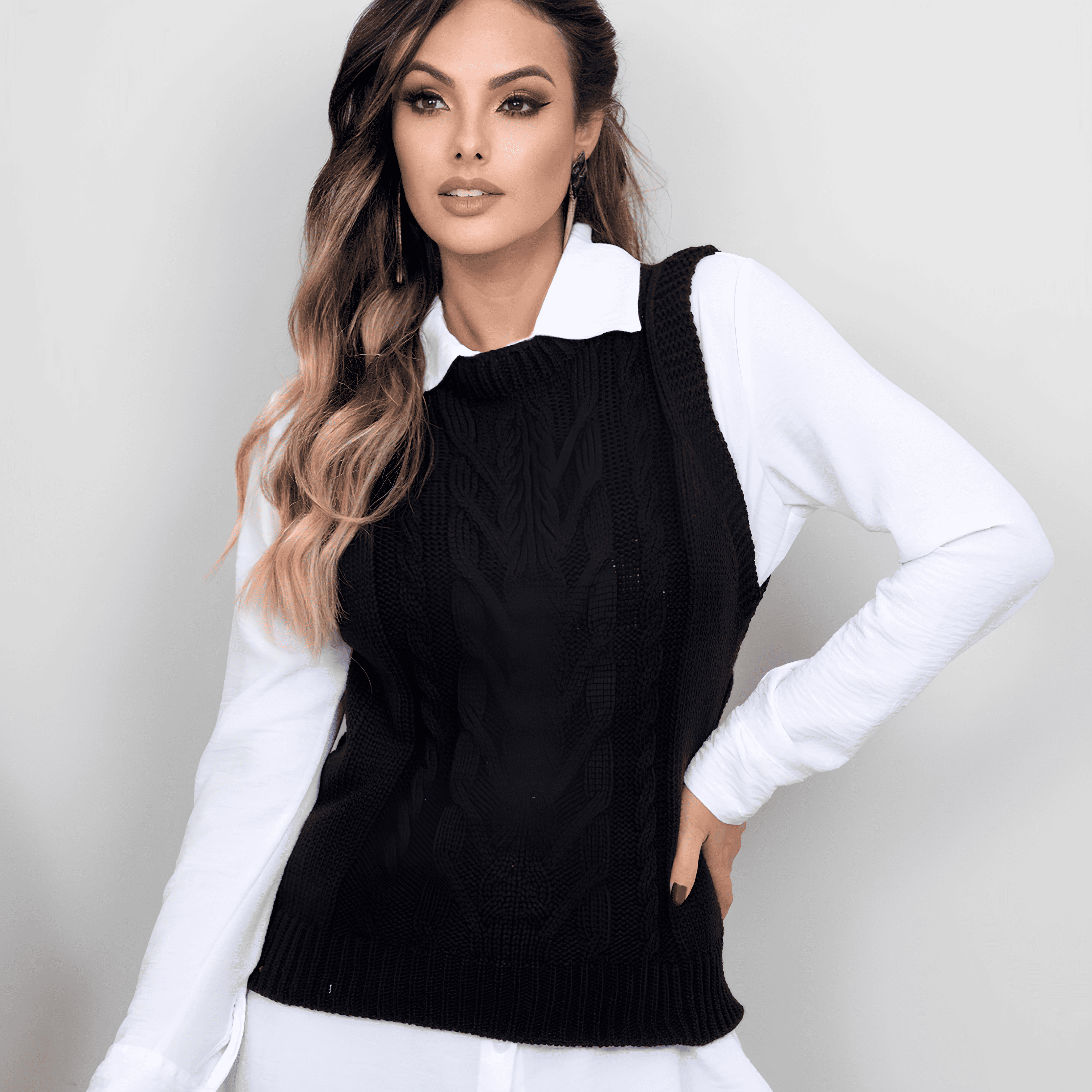 Suéter Colete Feminino de Tricot Preto