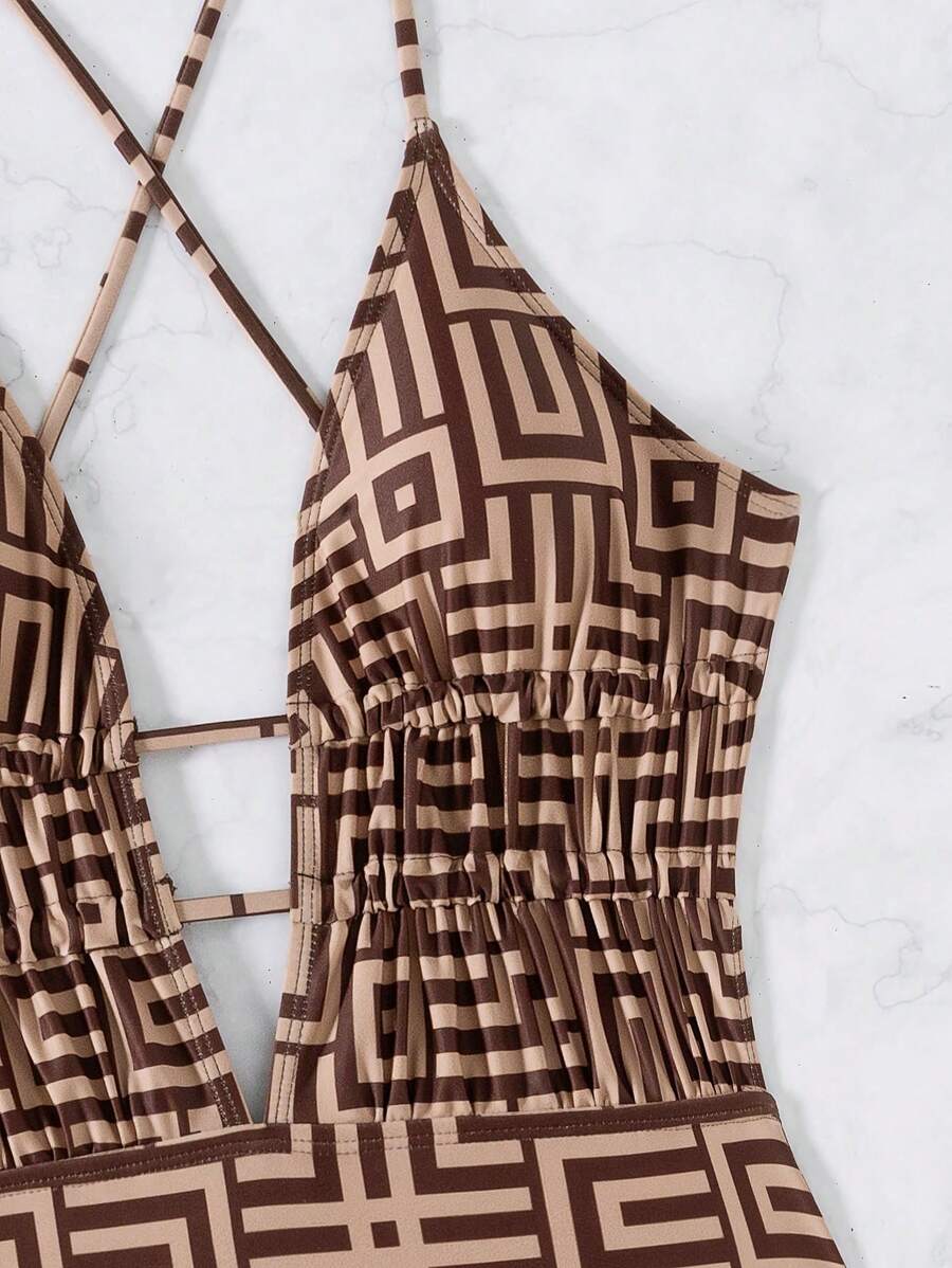 Maiô Estampado Com Recorte E Franzido