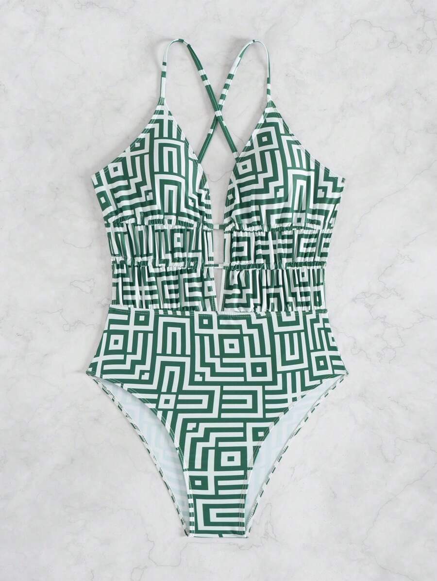 Maiô Estampado Com Recorte E Franzido