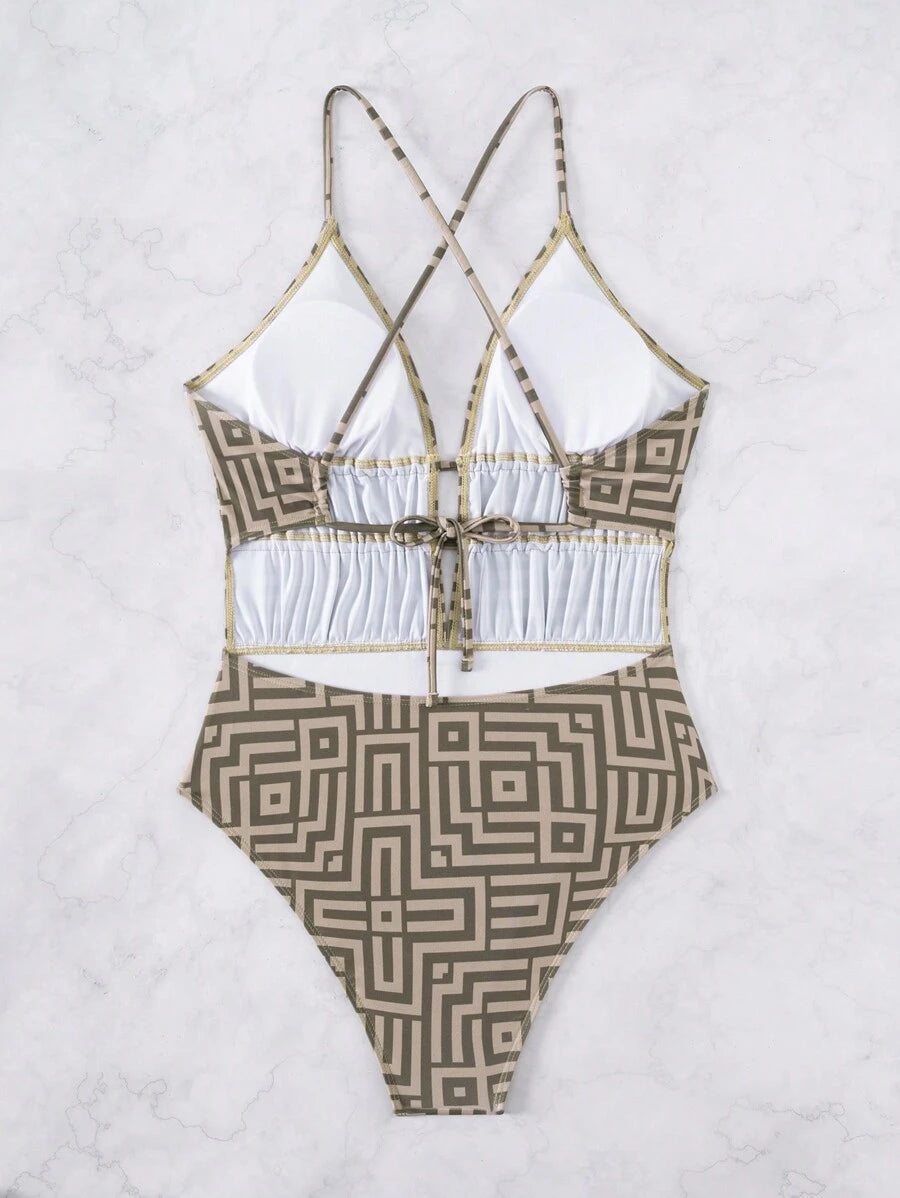 Maiô Estampado Com Recorte E Franzido