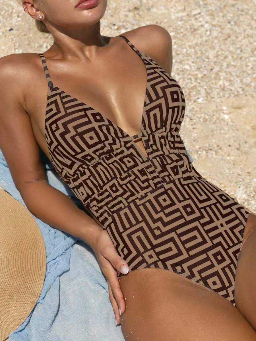 Maiô Estampado Com Recorte E Franzido