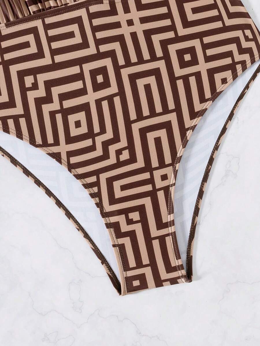 Maiô Estampado Com Recorte E Franzido