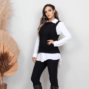 Suéter Colete Feminino de Tricot Preto