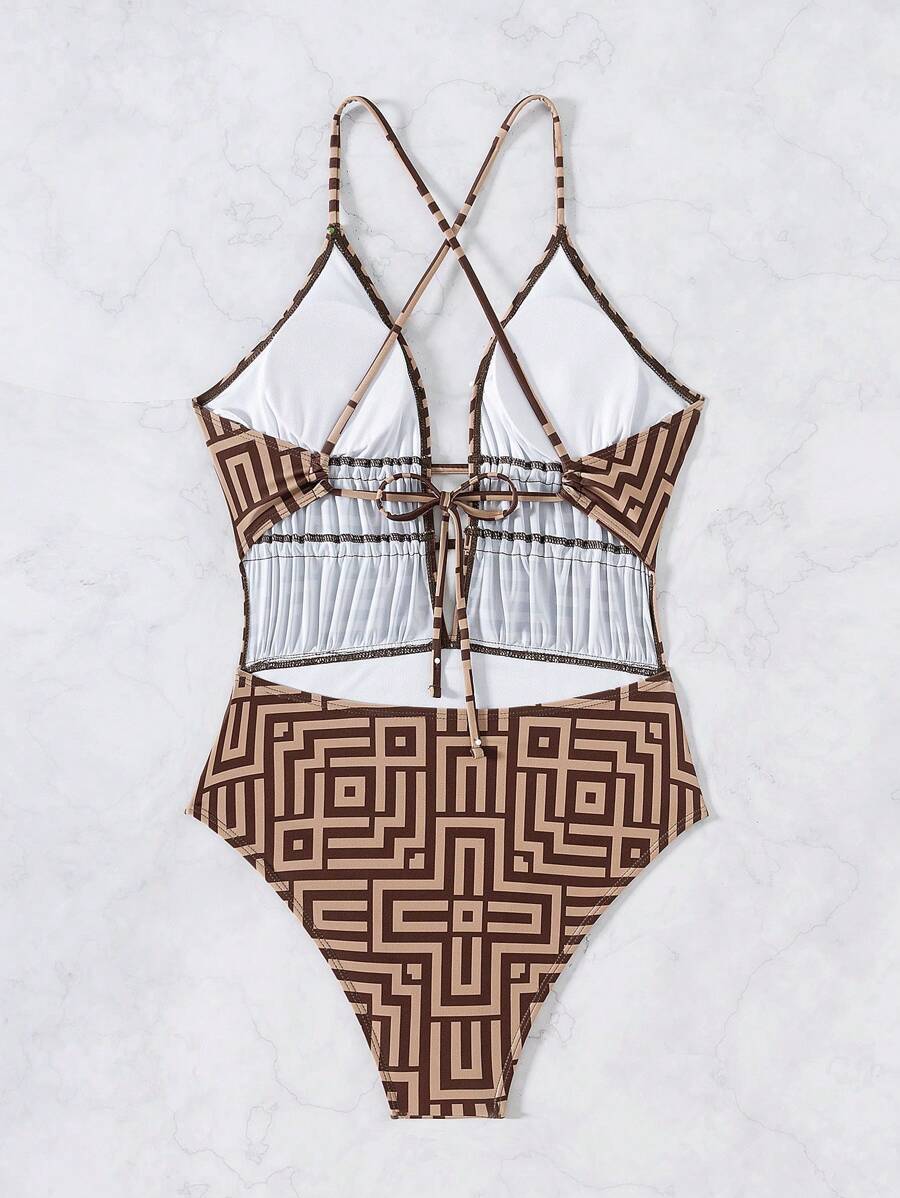 Maiô Estampado Com Recorte E Franzido