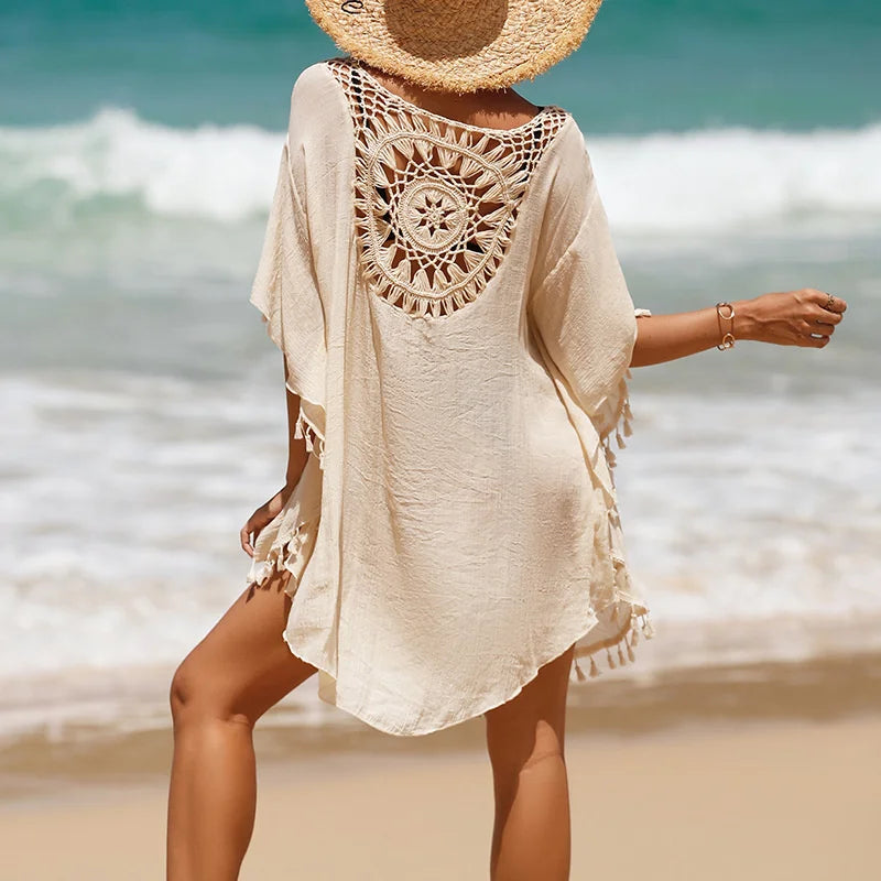 Crochet Cover Up Dress Feminino Beachwear – Knit, Tamanho Único
