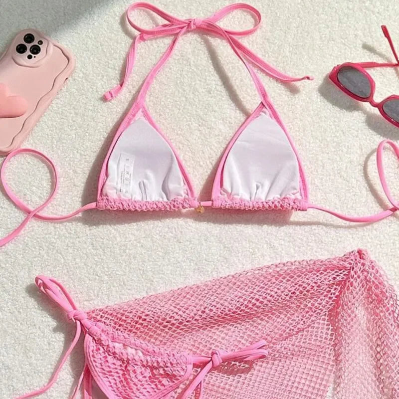 Biquíni Feminino 3 Peças Estilo Brasileiro com Amarração – Conjunto Sexy