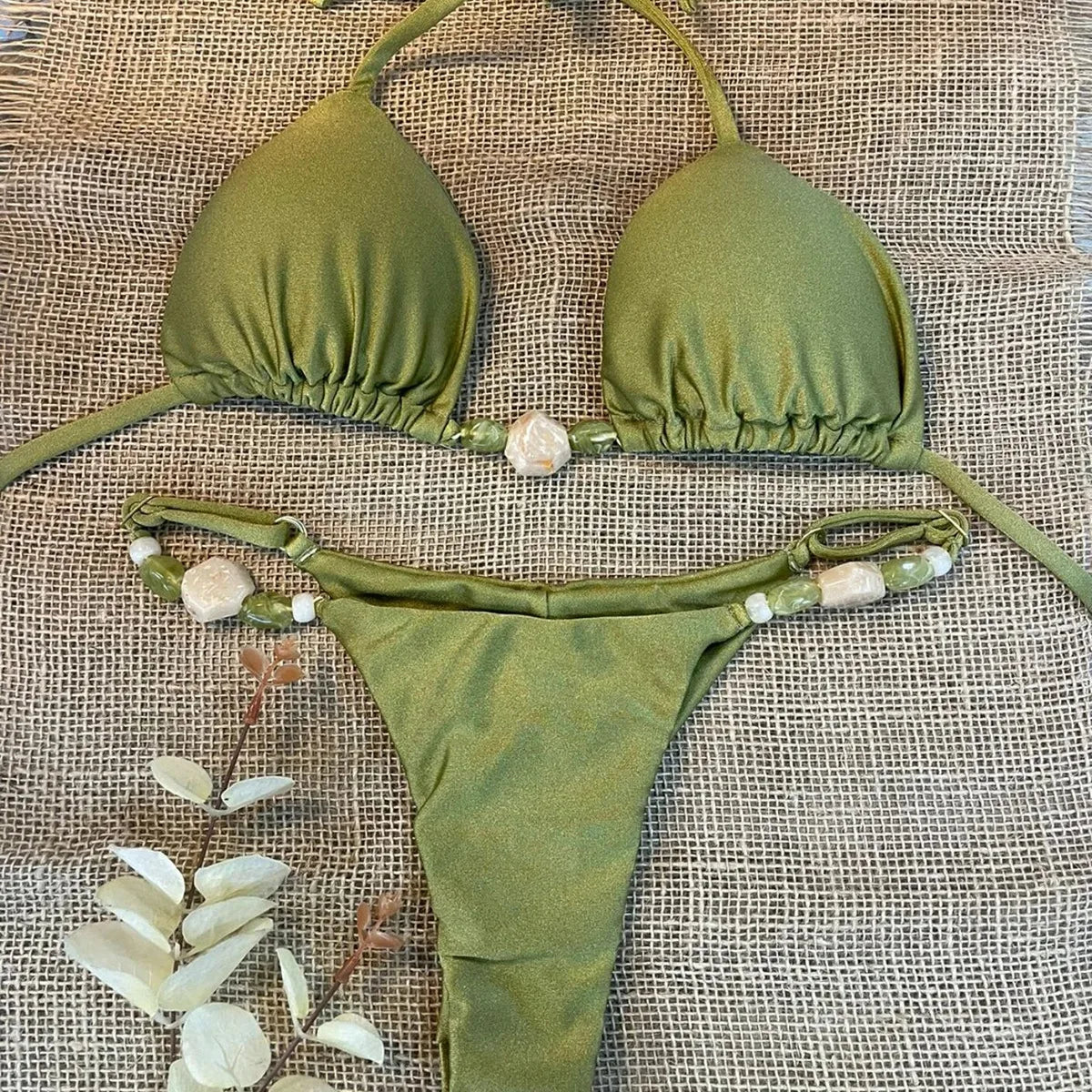 Biquíni Feminino Cor Sólida com Amarração – Conjunto 2 Peças