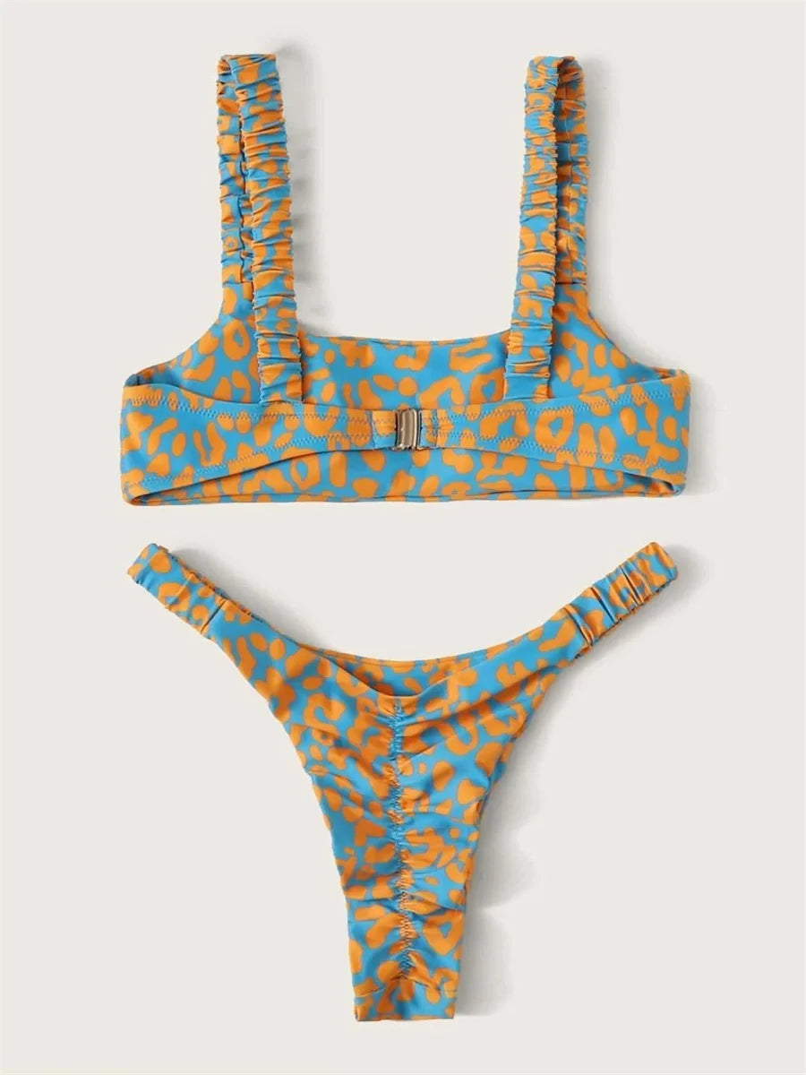 Biquíni Micro Leopardo Laranja Feminino com Bojo – Conjunto 2 Peças