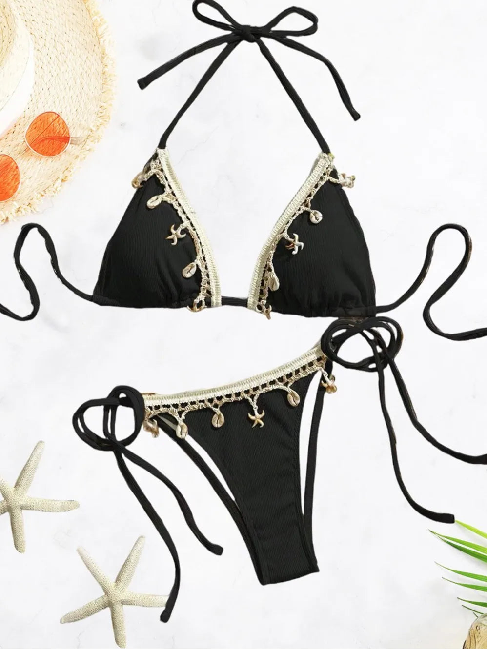 Biquíni Feminino Peachtan com Tassel – Conjunto Thong 2 Peças