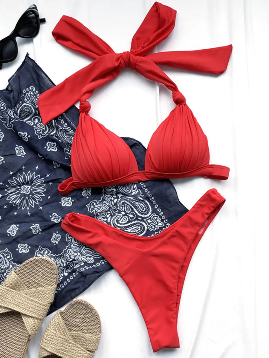 Biquíni Feminino Branco Halter com Bojo – Conjunto 2 Peças