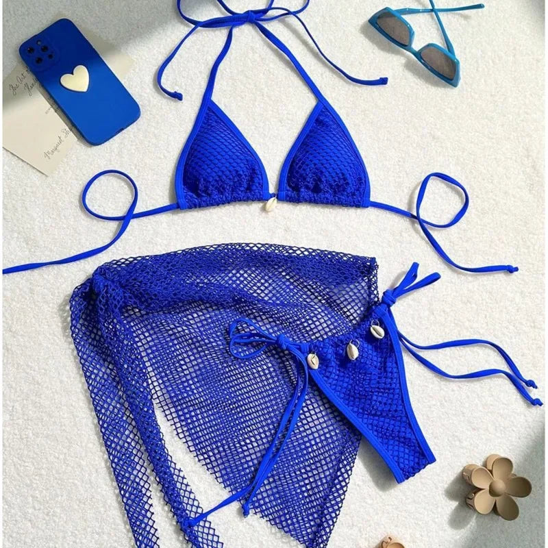 Biquíni Feminino 3 Peças Estilo Brasileiro com Amarração – Conjunto Sexy