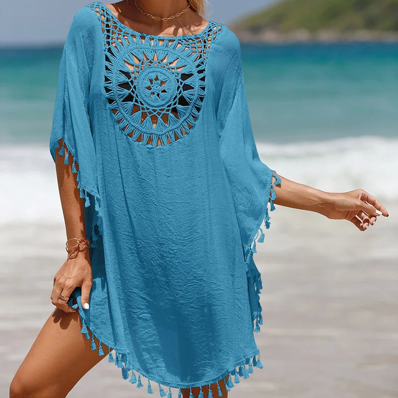 Crochet Cover Up Dress Feminino Beachwear – Knit, Tamanho Único
