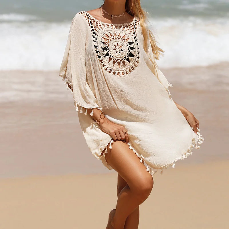 Crochet Cover Up Dress Feminino Beachwear – Knit, Tamanho Único